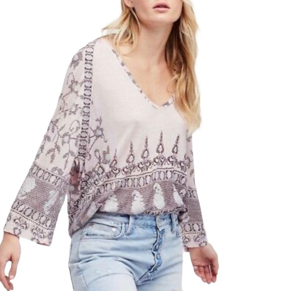 Free People Tops - Free People Medallion Linen Blend Long Sleeve Top Size Small